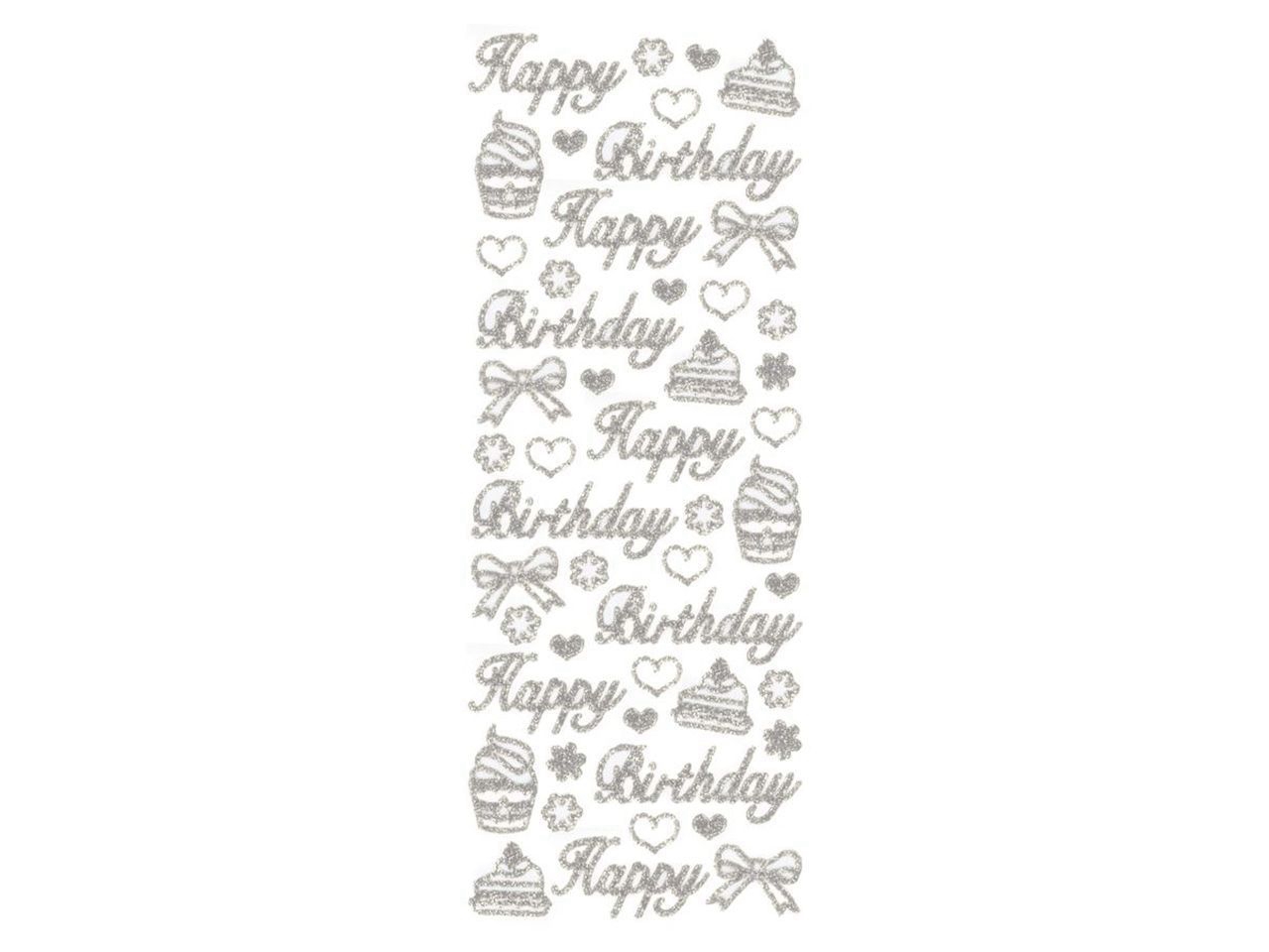 Handmade Sticker Happy birthday - gliitter, argento