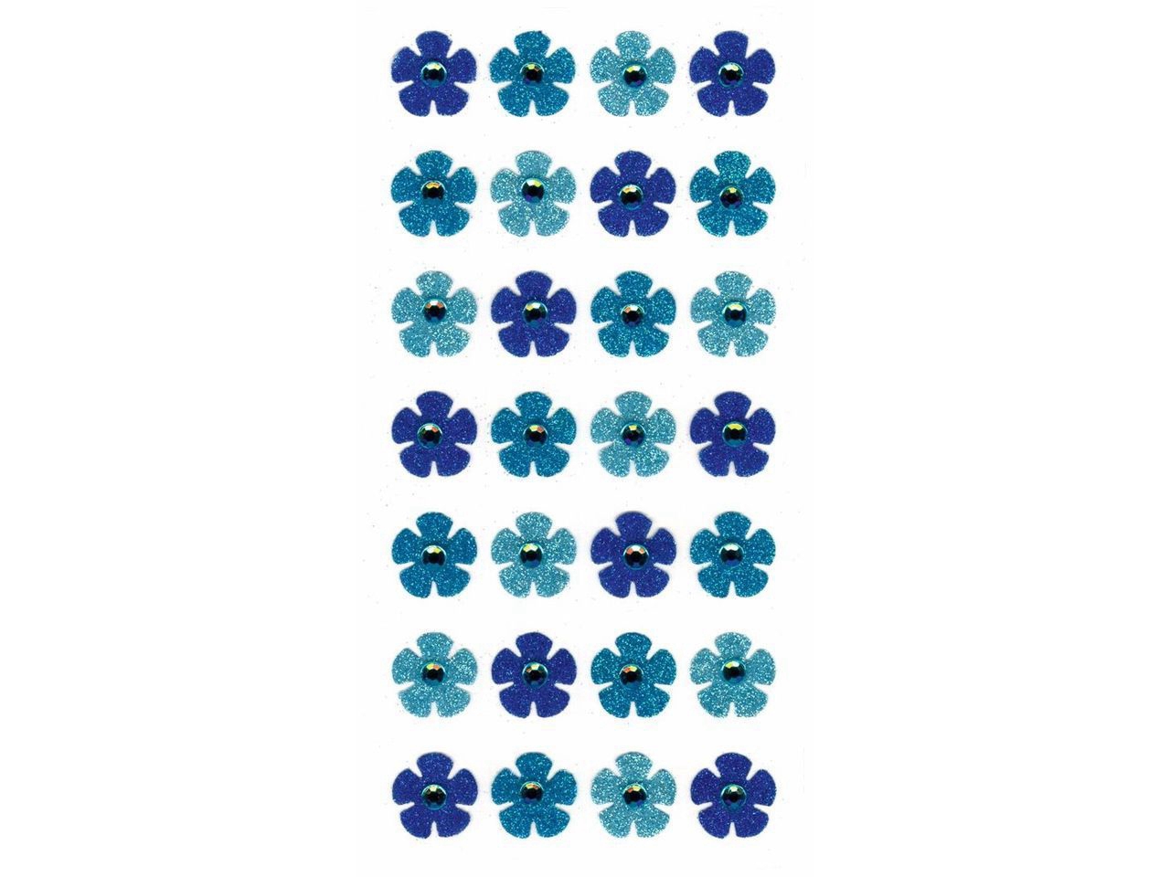 Handmade Sticker Fiori con rhinestone, 3 tonalità blu