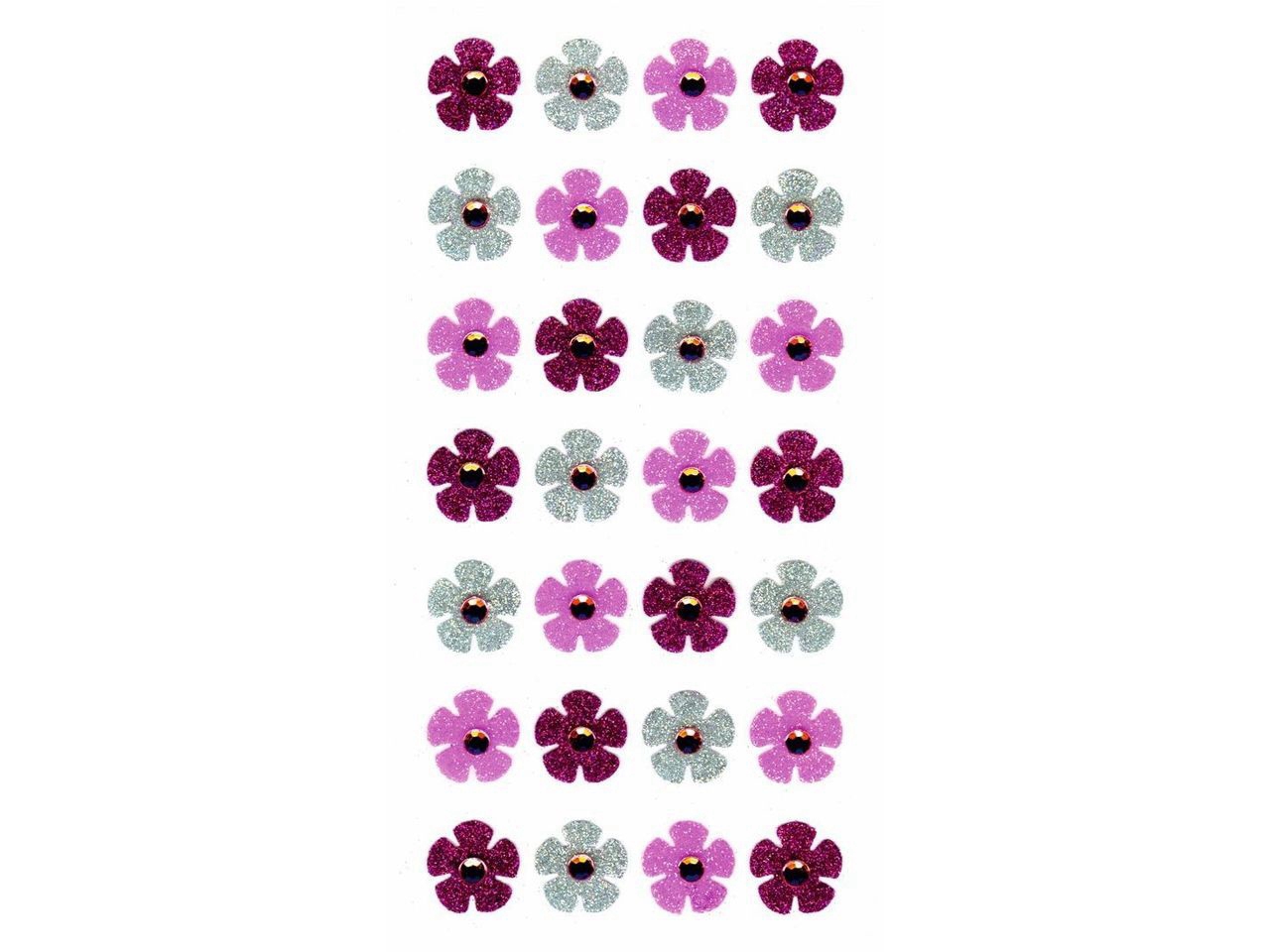 Handmade Sticker Fiori con rhinestone, pink, argento, viola