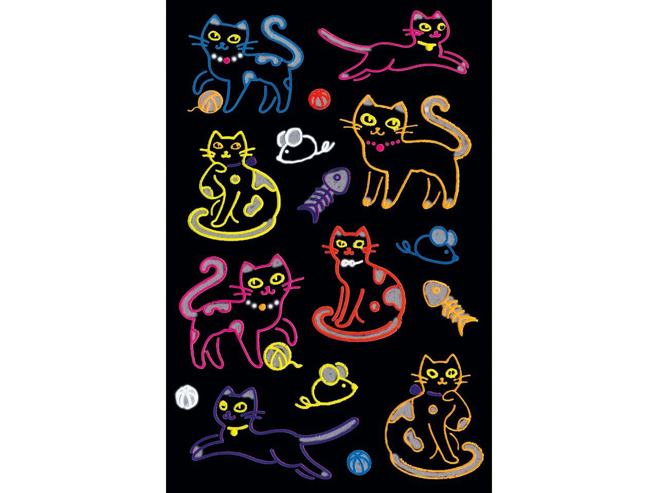 Handmade Sticker Neon Colourful - Cats