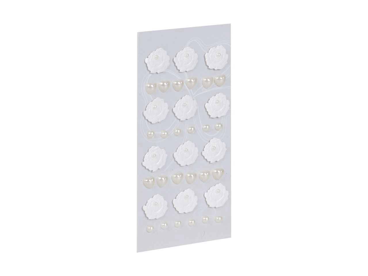 Handmade Sticker Fiori bianchi, perle cuore e perle tondi